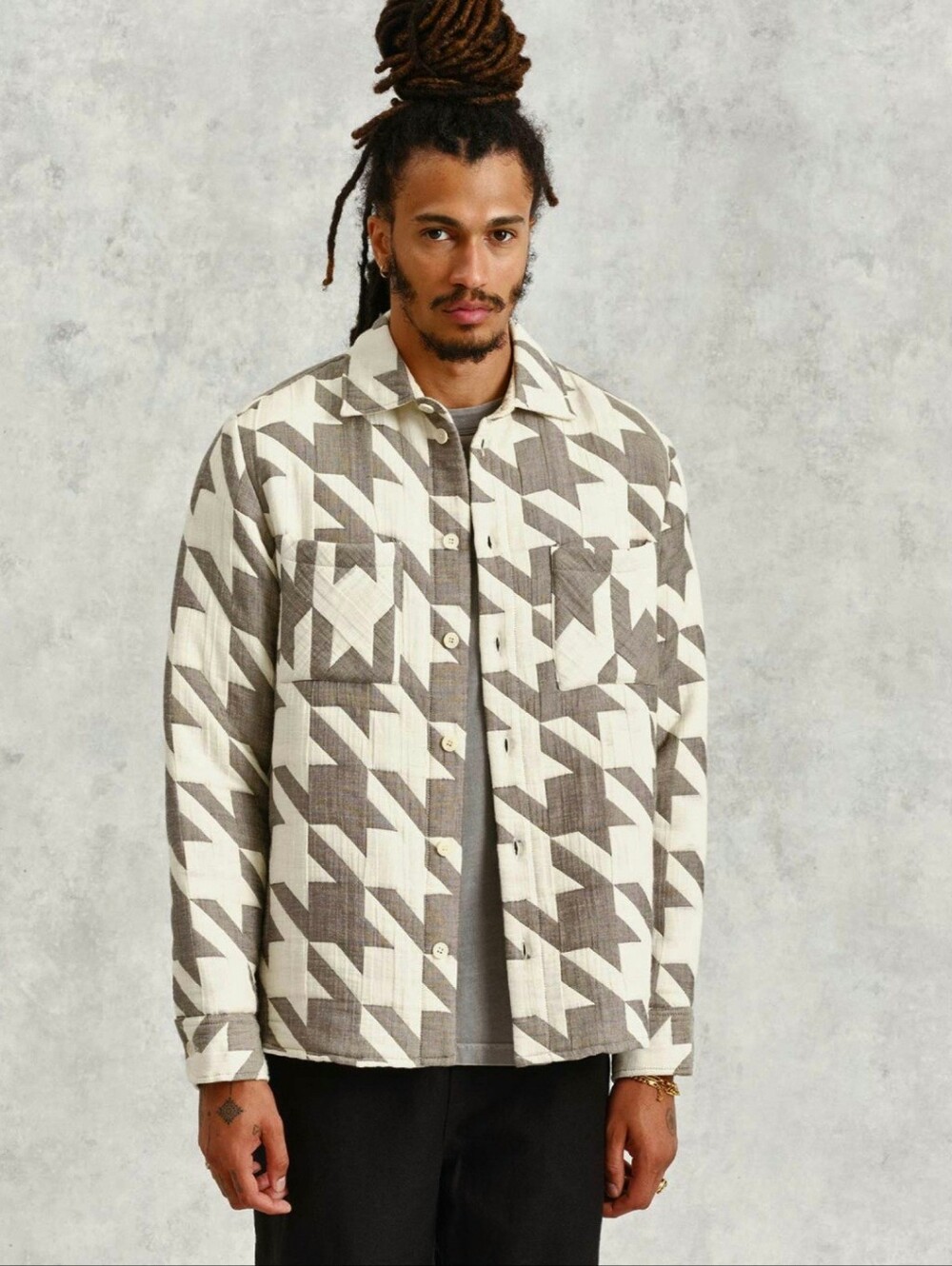 Wax London Whiting Houndstooth Patchwork Overshirt
